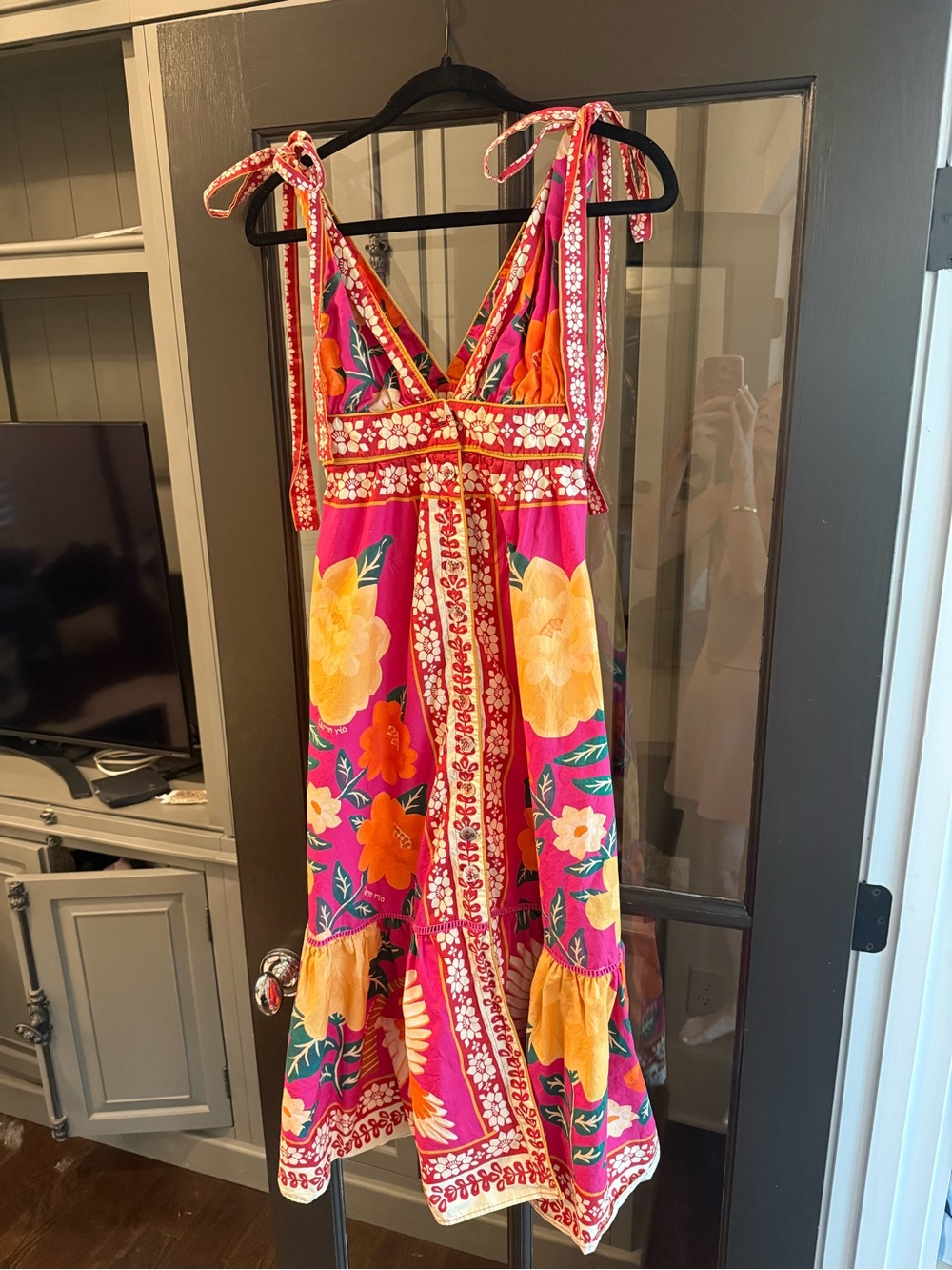 FARM Rio Pink Floral Midi Dress with Yellow & Orange Blooms - Picture 4 of 5